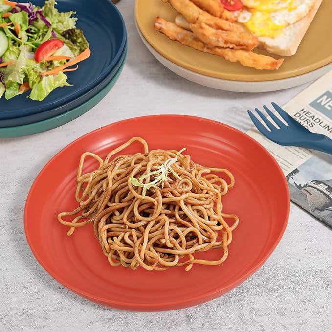 Wheat Straw Dinnerware Sets - 36 Piece Unbreakable Dinnerware Sets, Reusable Wheat Straw Plates and Bowls Sets, Travel Camping Cutlery Set, Dishwasher Microwave Safe Dinnerware Colourful